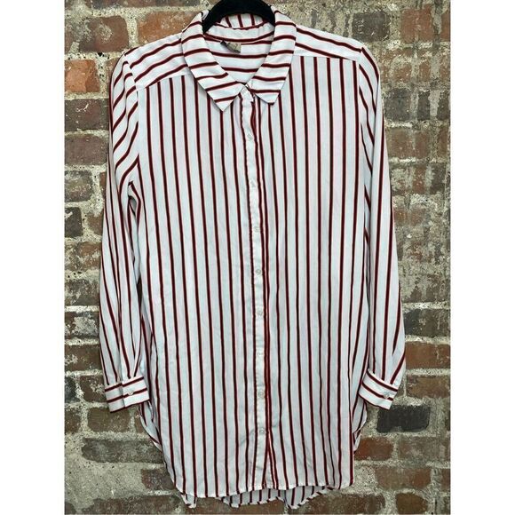 COMO Vintage Red Stripe Pointed Flat Collar Button Down Tunic Women’s Size M - Picture 1 of 16